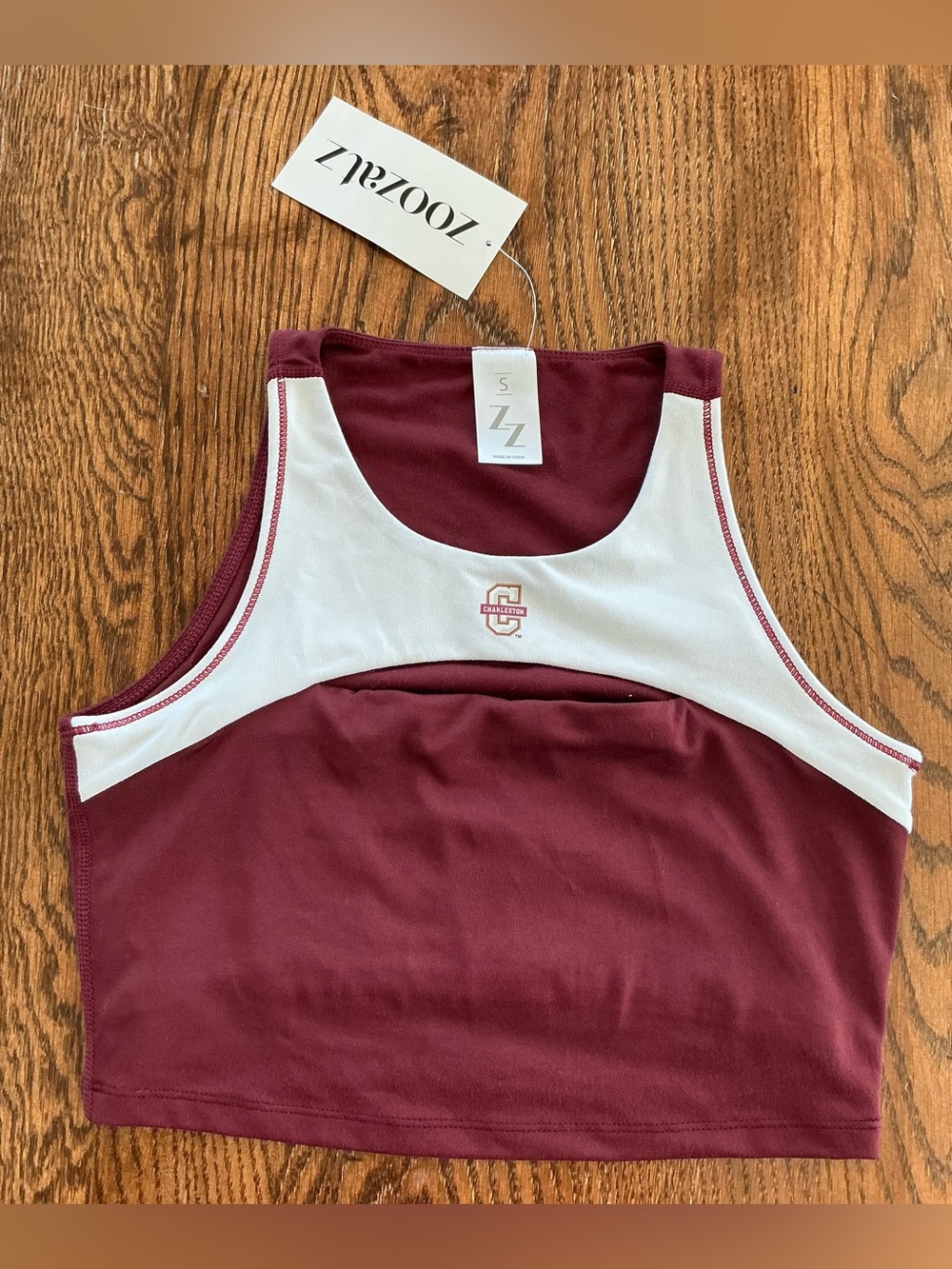Zoozatz- Maroon and White Athletic Crop Top